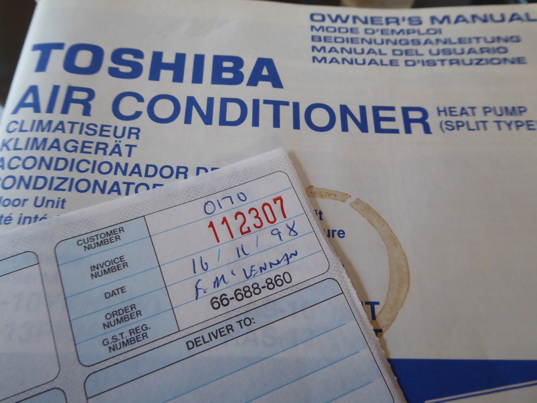 Check out the date on the original heat pump installation invoice. Installed in Christchurch in November 1998.