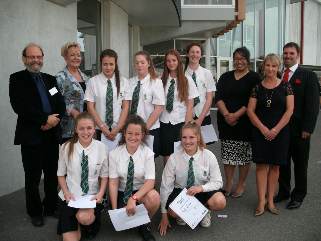 Blair Ashdowne and the winning Young Enterprise team from St Margarets College