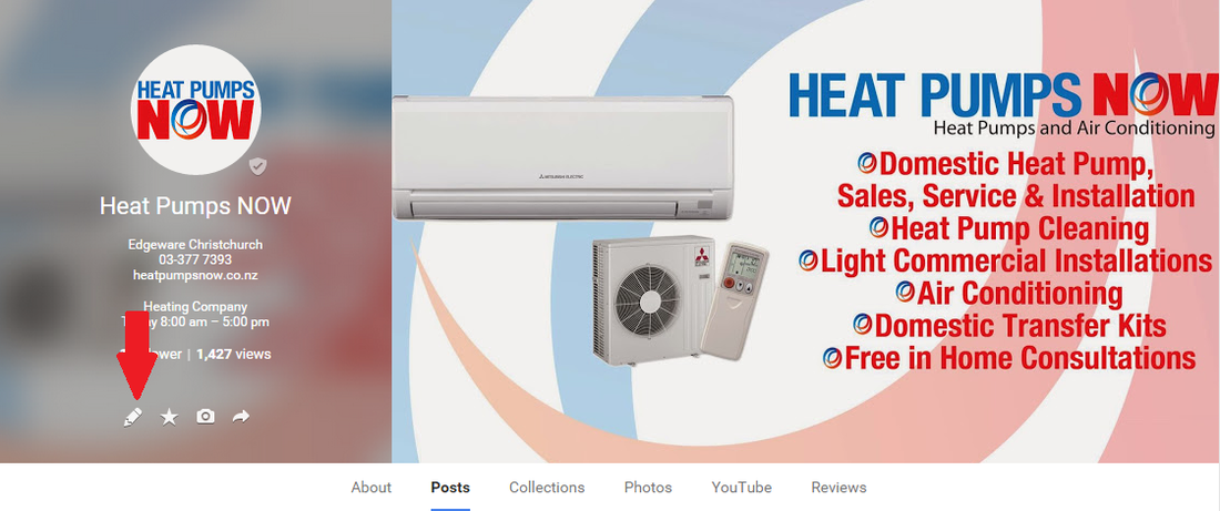 Click the pencil icon to review Heat Pumps NOW on Google Plus.
